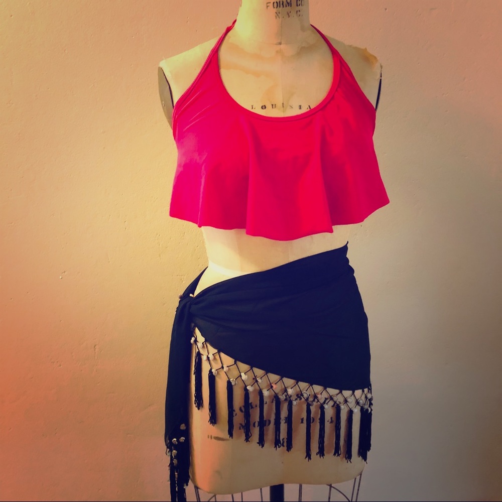 Black Sarong Wrap Skirt with Shells